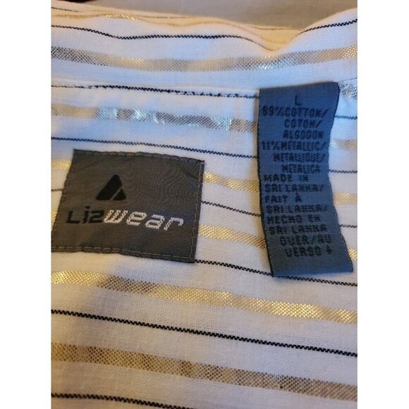 Lizwear by Liz Claiborne Vtg Women's Short Sleeve Gold Metallic Striped Blouse - Picture 3 of 7